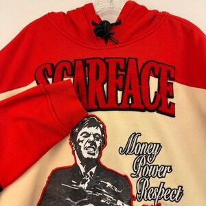 Scarface Reason Mens Red Cream Black Colorblock Graphic Hoodie Size L